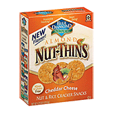 Blue Diamond Nut-Thins almond, cheddar cheese flavor almond nut & rice cracker snacks, wheat & gluten free Left Picture